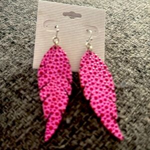 Pink leather “feather” shaped earrings